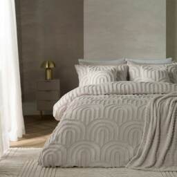 OHS Arches Tufted Soft Plump Cosy Fleece Duvet Cover and Pillowcase Bedding Set Cream Stone King