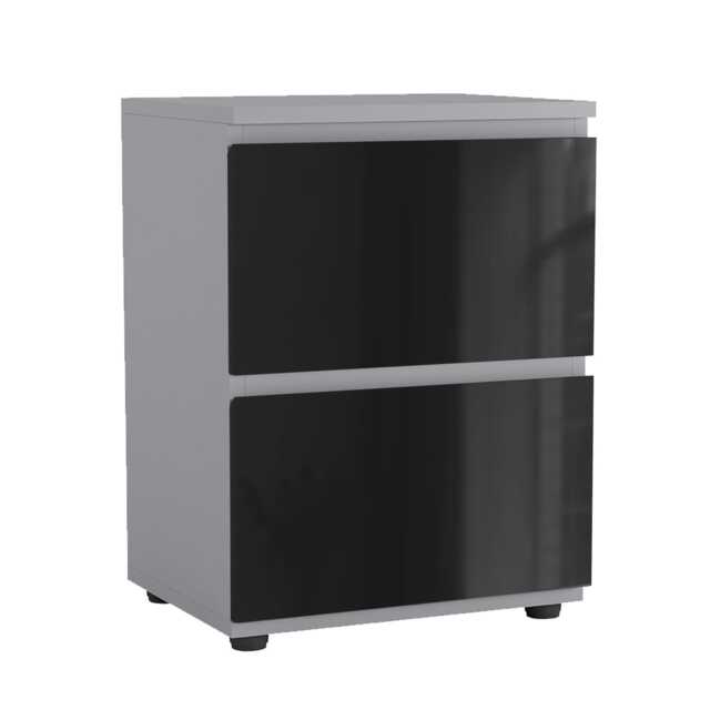 Gloss 2 Drawer Skagen High Wooden Bedside Cabinet No Handle Drawer Storage Multi Grey & Black 1