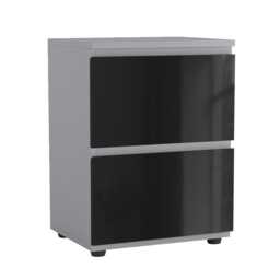 Gloss 2 Drawer Skagen High Wooden Bedside Cabinet No Handle Drawer Storage Multi Grey & Black 1