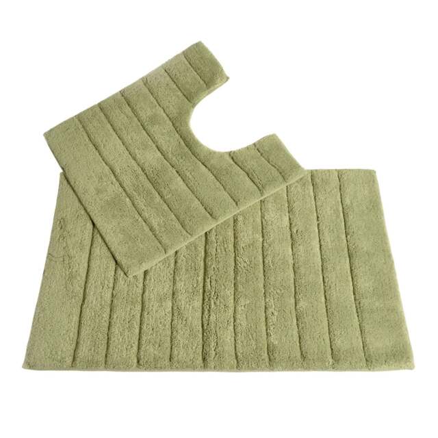 Ribbed Two Piece Bath Mat Set - Sage Green
