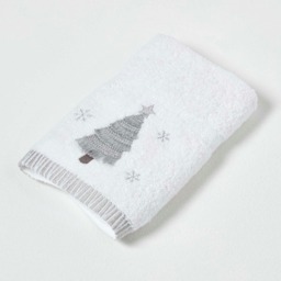 Homescapes Silver Christmas Tree Embroidered Cotton Hand Towel White Hand towel