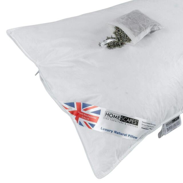 "Homescapes Goose Feather and Down Lavender Pillow with Dried Lavender Insert Extra Fill White 48cm x 74cm (19"" x 29"")"