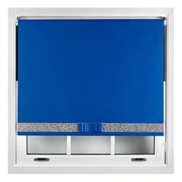 FURNISHED Blackout Roller Blind with Silver Glitter Trim and Blue Bow Trimmable Window Shade Blue Blue (W) 100cm x (L) 165cm