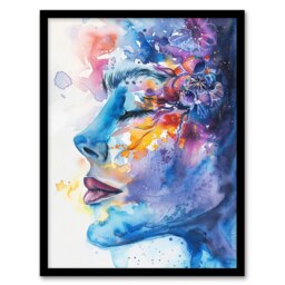Ethereal Woman Face Portrait Floral Home Decor Black Framed Wall Art Print A4