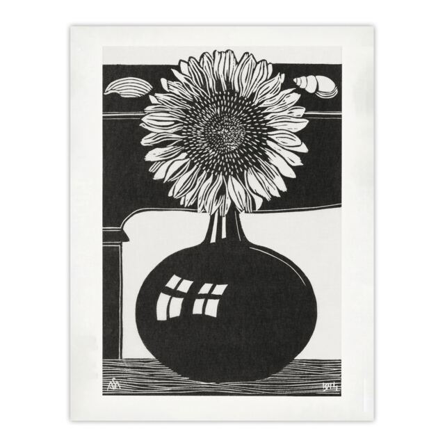 "Stylised Sunflower in a Vase De Mesquita Wall Art Poster Print 12X16"""