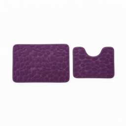 2 Piece Pebble Design Memory Foam Bath Mat Set Soft Absorbent Non-Slip Bathroom Purple Plum