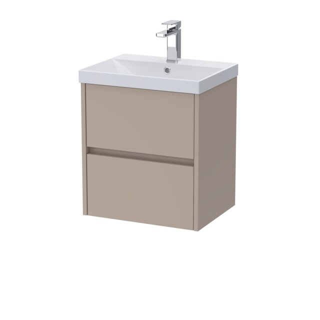 Balterley Chartley Contemporary Wall Hung 2 Drawer Vanity Basin Unit, Thin-Edge Basin, 500mm, Taupe