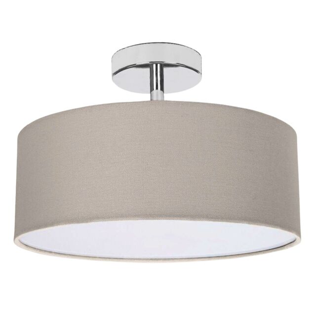 Contemporary Grey Linen Fabric Semi Flush Ceiling Light Fixture with Diffuser Grey Grey 1