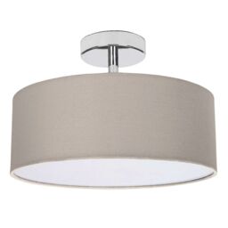 Contemporary Grey Linen Fabric Semi Flush Ceiling Light Fixture with Diffuser Grey Grey 1
