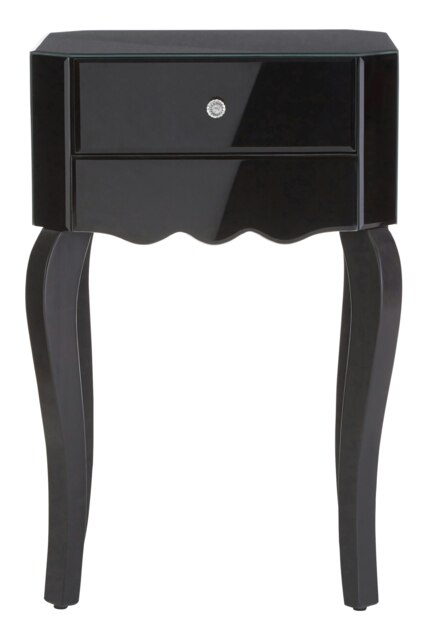 Interiors by Premier Black Mirrored 1 Drawer Side Table, Dark Wood Side Table, Mirrored Side Table, Black Side Table with Storage Black