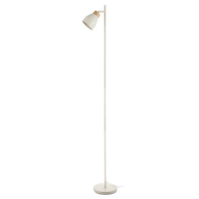Muted Dove Grey Scandinavian Designed Floor Lamp with Wooden Trim
