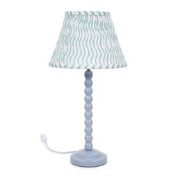 ValueLights Bobbles Powder Blue Table Lamp Green Arrow Pleat Shade and Bulb