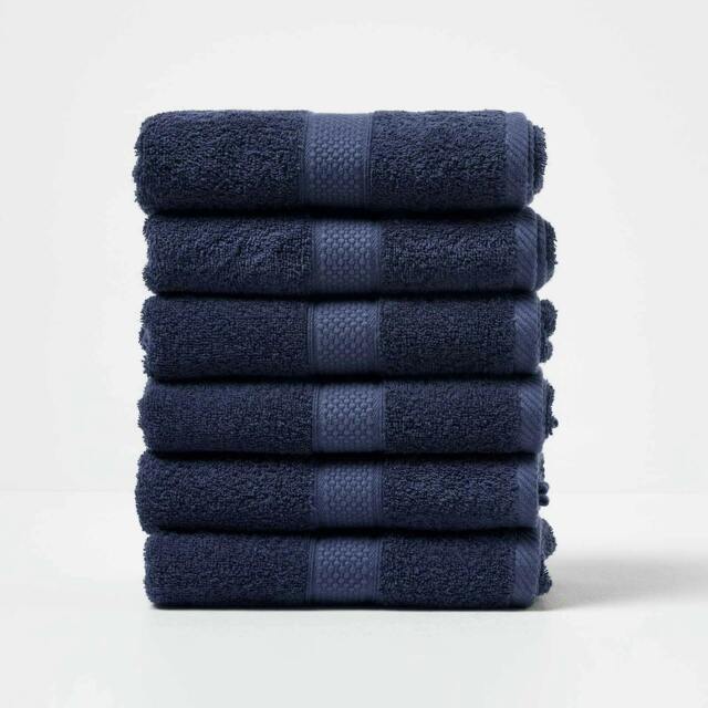 Homescapes Turkish Cotton Hand Towel Set of 6 - Navy Blue Blue Hand towel 6