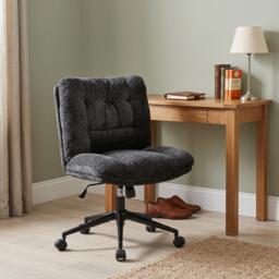 Velvet Armless Swivel Desk Chair with Wheels for Home Office, Height Adjustable - Black