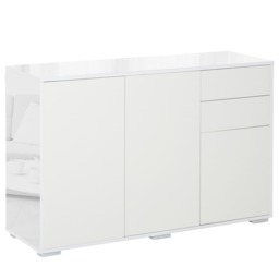 HOMCOM High Gloss Frame Side Cabinet with 2 Door Cabinet and 2 Drawer, White