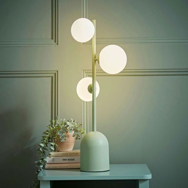 ValueLights Marlow Sage Green Opaque Glass Globe 3 Way Table Lamp & Bulbs Green