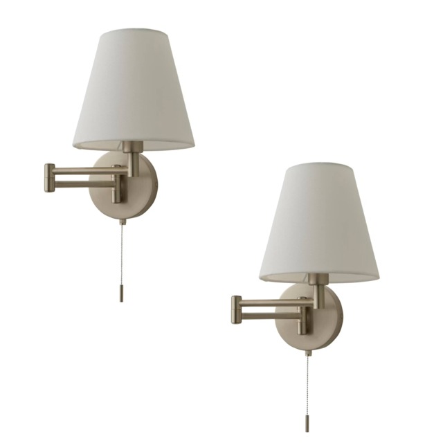 ValueLights Sonia Pair Chrome Swing Arm Wall Lights Taper Shade and Bulbs