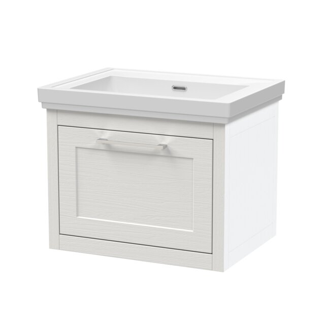 Balterley Traditional Bathroom Wall Hung 1 Drawer Vanity Unit and 0 Tap Hole Fireclay Basin White Nimbus White