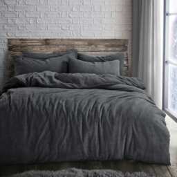 Velosso Plain Teddy Fluffy and Warm Fleece Duvet Cover Set Grey Charcoal Single