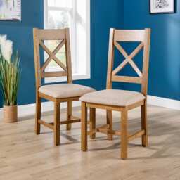 Pair Of High Slatted Back Dining Chairs Wool Seat Solid Oak Legs Fully Assembled Brown