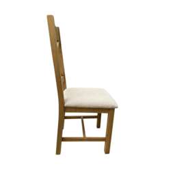Pair Of High Slatted Back Dining Chairs Wool Seat Solid Oak Legs Fully Assembled Brown