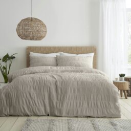 Catherine Lansfield Seersucker King Duvet Cover Set Natural