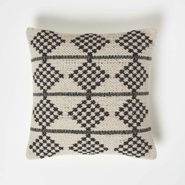 Homescapes Adana Handwoven Textured Natural & Black Cushion - 45 x 45 cm Cream Natural, Black 1