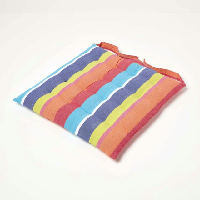 Homescapes Seat Pad Luxury Cotton Stripe Indoor Outdoor Garden Dining Cushion Multi 40 x 40 cm 1