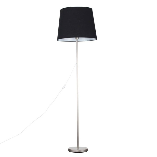 ValueLights Charlie Brushed Chrome Floor Lamp Black Taper Shade and Bulb
