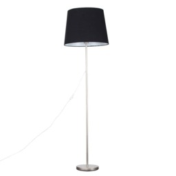 ValueLights Charlie Brushed Chrome Floor Lamp Black Taper Shade and Bulb