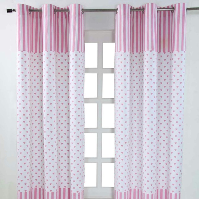Homescapes Pink Love Hearts Ready Made Eyelet Curtain Pair - 137 x 228 cm Drop Pink Pink