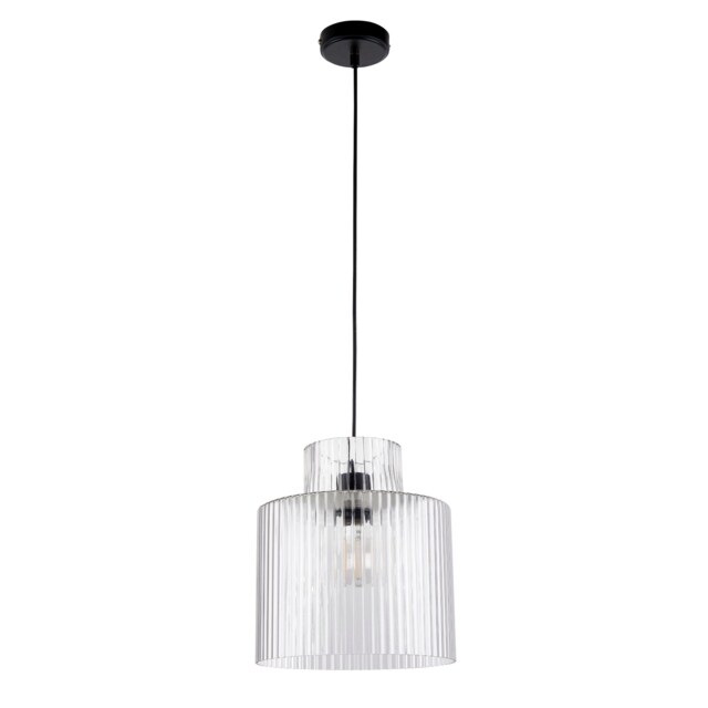 Portland - Matt Black with Clear Ribbed Glass Ceiling Pendant