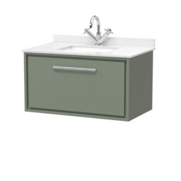 Balterley Wall Hung Single Drawer Vanity with Marble Worktop Basin Green Reed Green 509 x 820 x 470mm