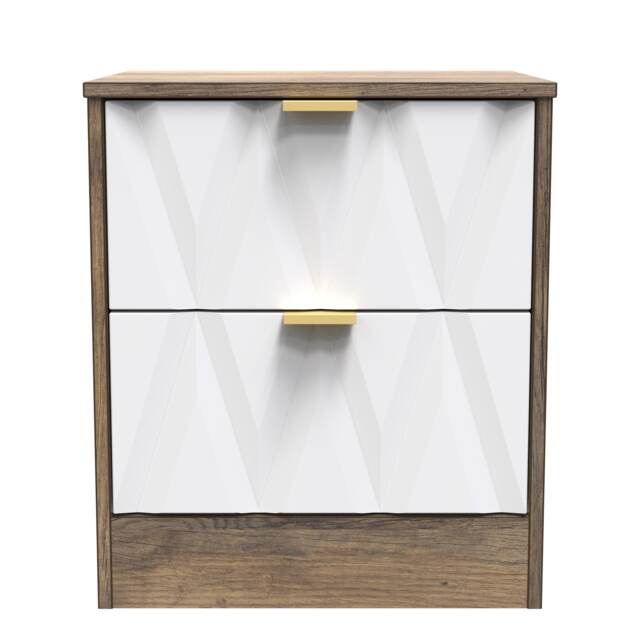 Washington 2 Drawer Compact Bedside Cabinet in White Matt & Vintage Oak (Ready Assembled) White White Matt & Vintage Oak