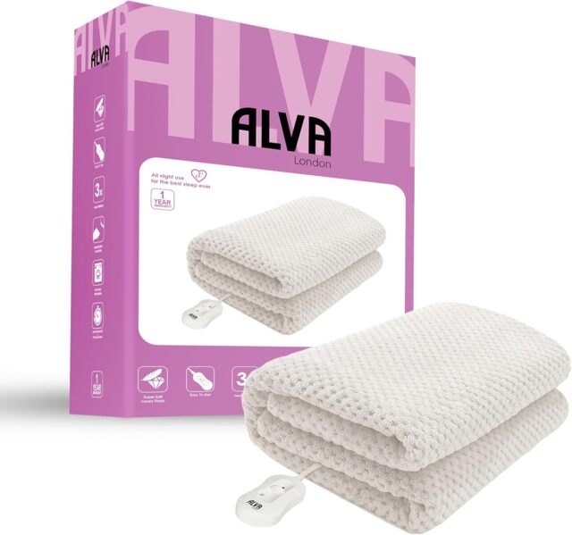 Alva London - Electric Under Blanket - Single - Coral Fleece - Fitted Elastic - 90x190cm White White