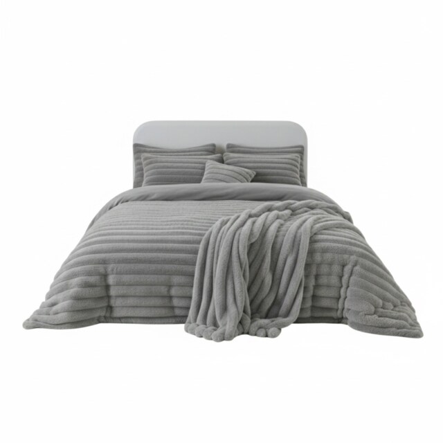 Luxury Teddy Cord Design Bedding Set Ultra Soft Cozy Stylish Comfort Silver Single