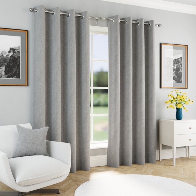 Enhanced Living Chester Grey 46 x 54 inch (117x137cm) Eyelet Thermal Noise Reducing Blackout Curtains (PAIR) Grey Grey 2