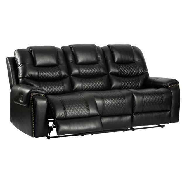 Faux Leather Black 3 Seater Manual Recliner Sofa RAVENNA