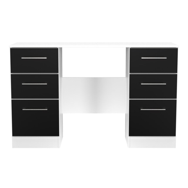 Gloucester 6 Drawer Kneehole Desk in Black Matt & White (Ready Assembled) Black Black Matt & White