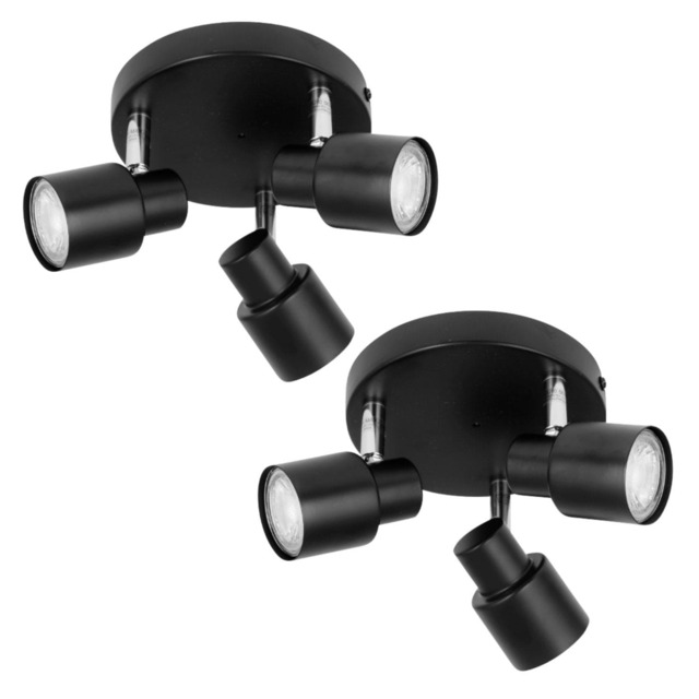 Set of 2 Black 3 Light IP44 Bathroom Round Spotlights Black 2