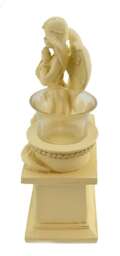 "Large Angel Cherub Praying Kneeling Resin Figurine with Glass T Lite Holder- White Heavy Stone Finish ""Mum"""