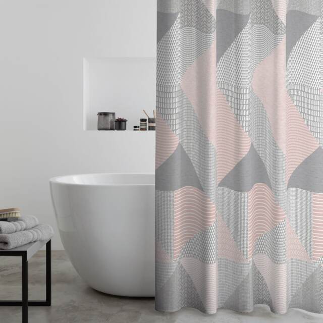 Catherine Lansfield Larsson Geo Shower Curtain Pink Blush Pink One Size