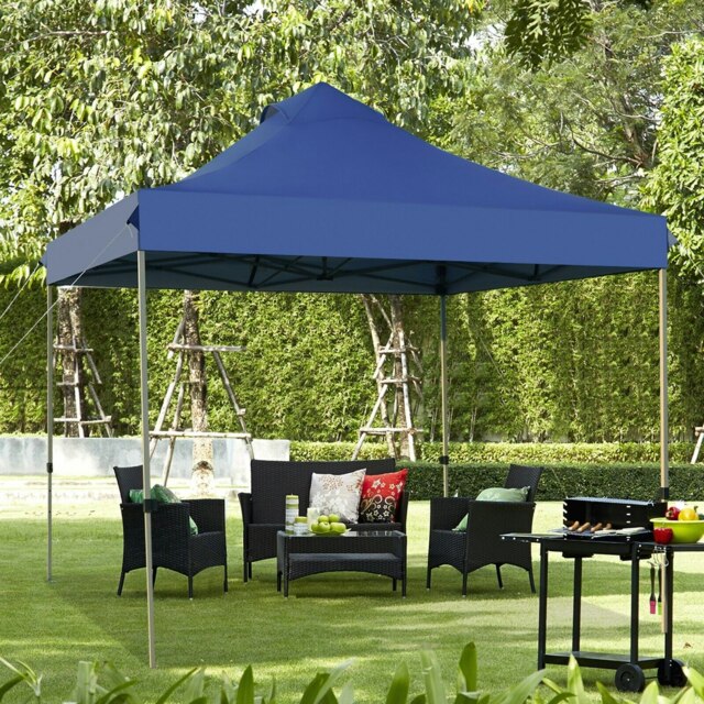 COSTWAY 3m x 3m Garden Gazebo Pop Up Canopy Tent Shelter Blue