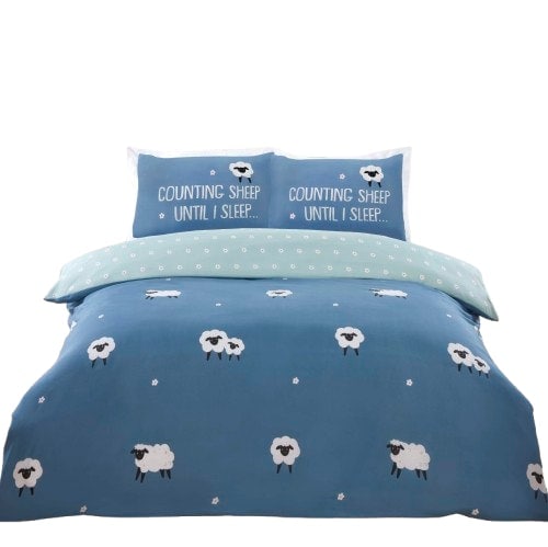 Counting Sheep Cotton Duvet Cover Set Cover with Pillowcase Blue Single 1