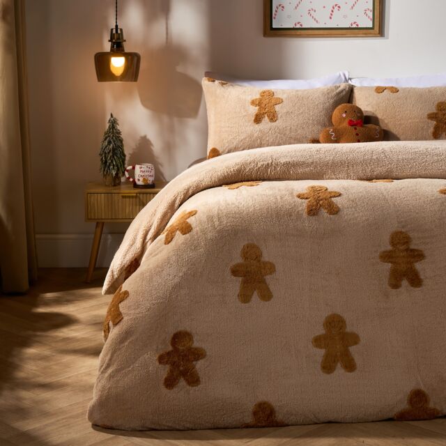 OHS Tufted Gingerbread Man Duvet Cover with Pillowcase Bedding Set Brown Natural Single