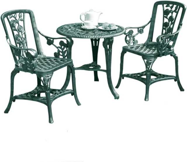 Antique Effect Rose Design 2 Seater Bistro Patio Set Table UV-Stabilised PVC (Verdigris) Green