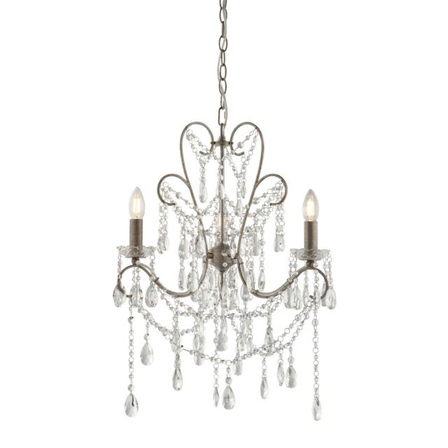 Berkley Chandeliers Aged Silver Paint, Clear Cut Glass, 3x E14