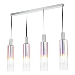 Ruben 4 Light Bar Pendant Satin Silver and Ribbed Iridised Glass