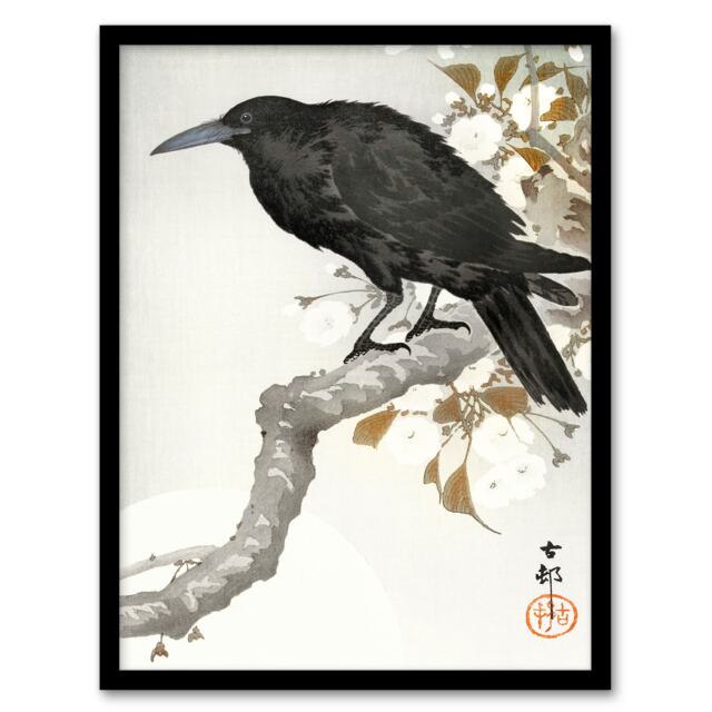 Ohara Koson Framed Wall Art Print A Crow And The Full Moon Home Décor