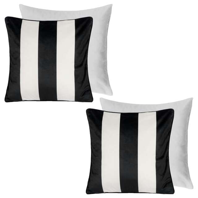 OHS 2 x Stripe Print Matte Velvet Filled Cushions, 45x45cm - Black/White